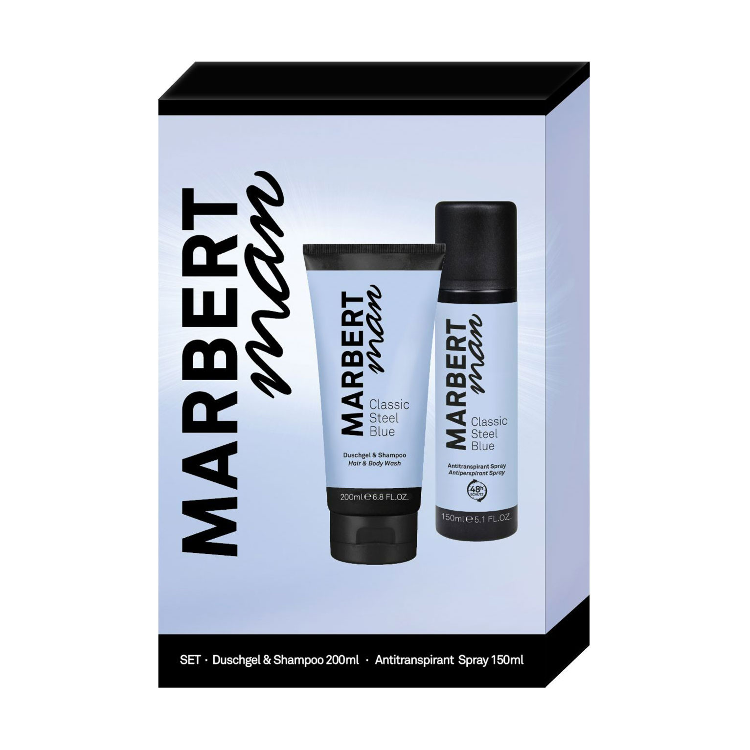 Уцінка! Чоловічий подарунковий набір Marbert Man Classic Steel Blue Set (шампунь та гель для душу, 200 мл + дезодорант-спрей антиперспірант, 150 мл)